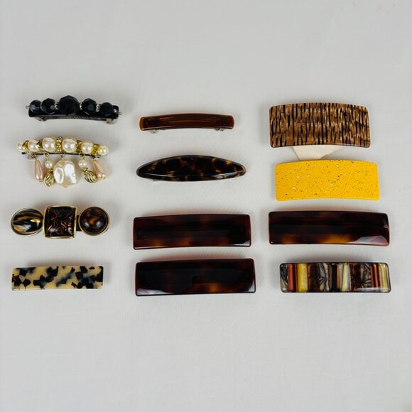 Lot of 12 Vintage Barrettes France Korea US Retro Tortoise Shell Beads main image 13